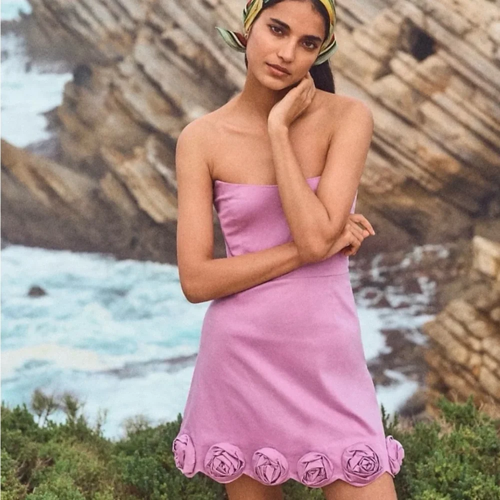 Maeve Anthropologie Lilac Strapless Dress with Floral Details - Picture 1 of 5
